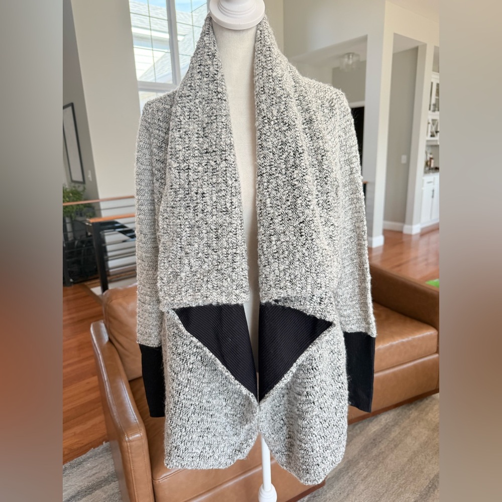 Bar III Black and White Textured Open Front Cardigan